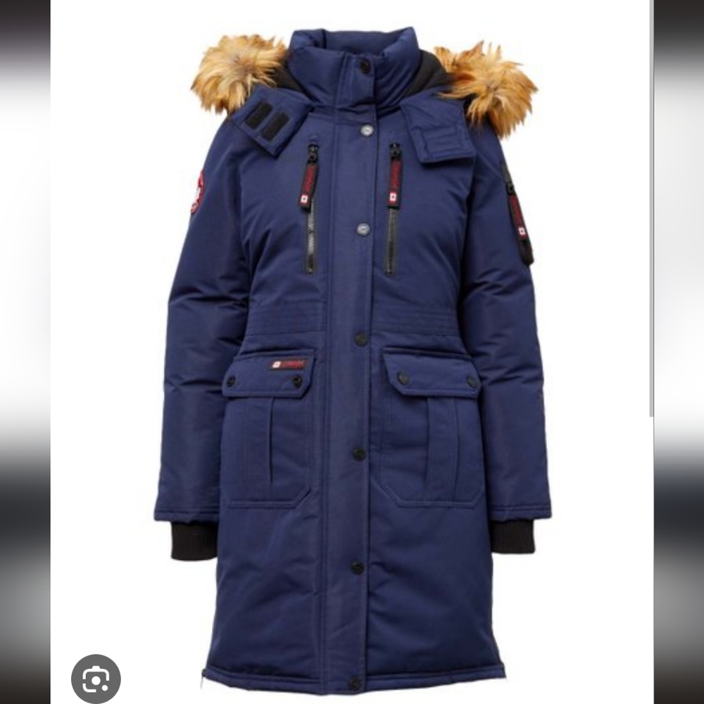 Navy with brown fur hood Parka